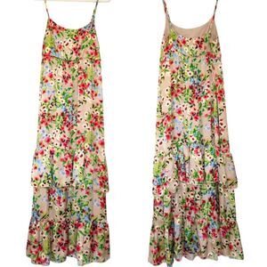 Old Navy Floral Tiered Maxi Dress Size L Adjustable Straps Summer Boho